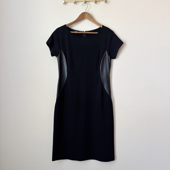 Lafayette 148 Leather Panel Dress 6 Ponte Knit Black - Picture 1 of 10